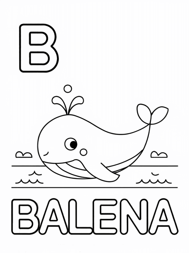 B come Balena, scheda alfabeto da colorare A4