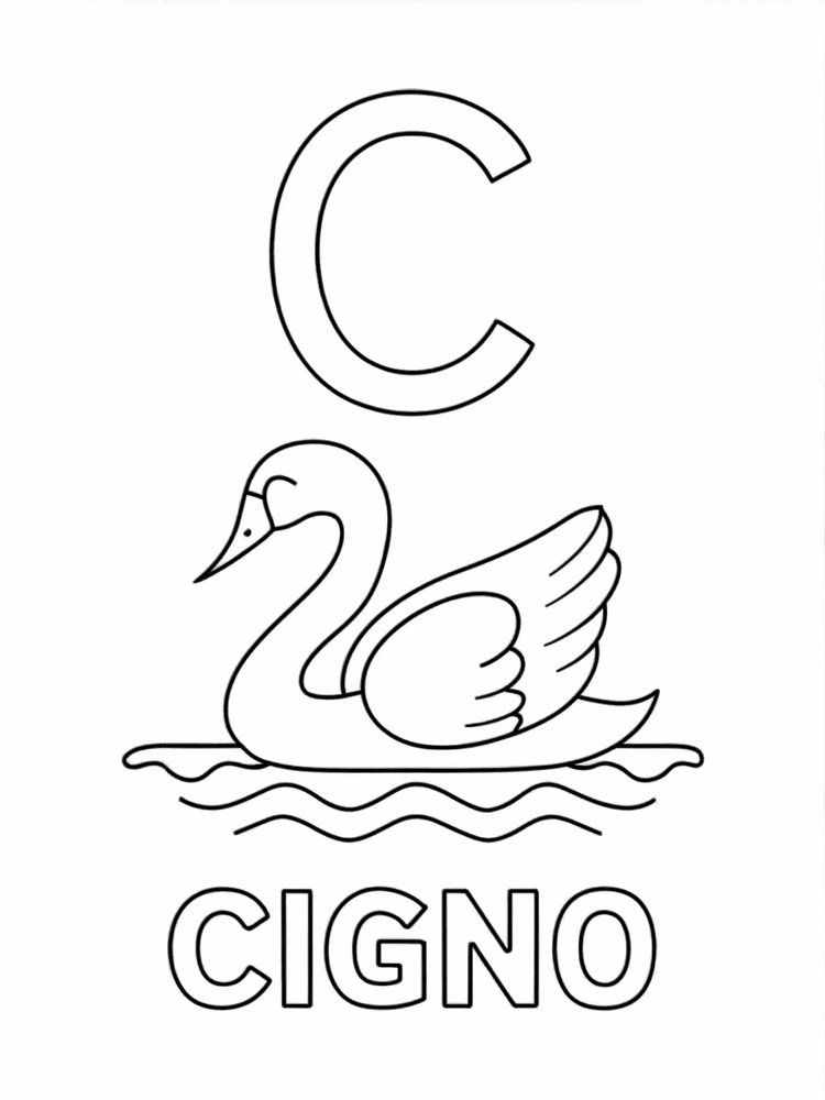 C come Cigno, scheda alfabeto da colorare A4