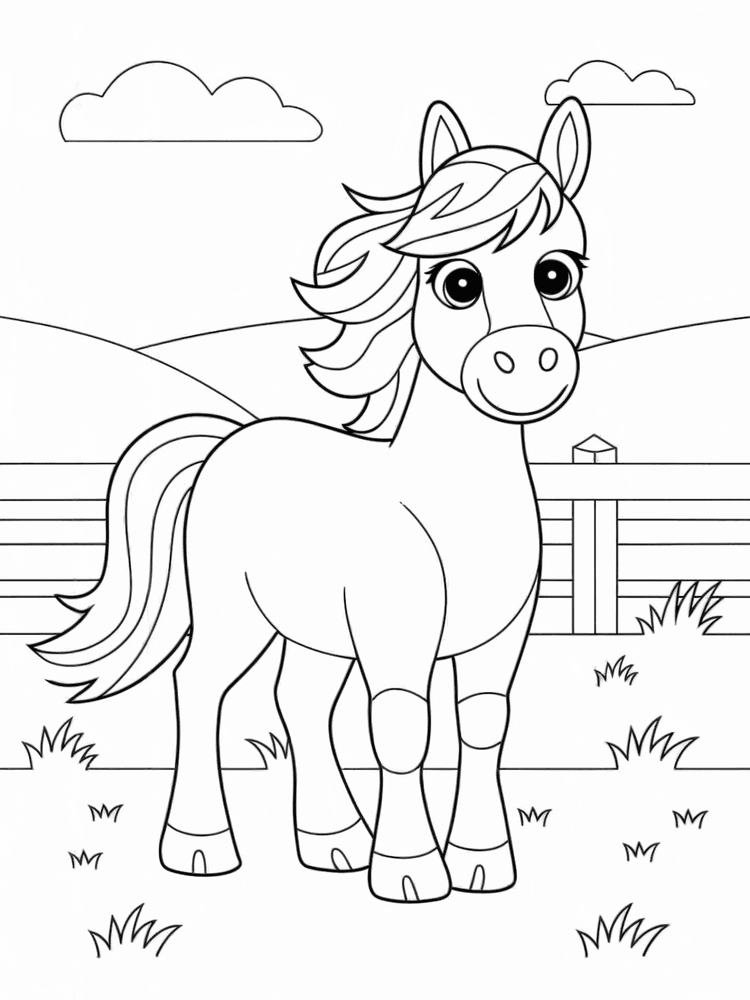 Cavallo da colorare, stampabile A4 per bambini