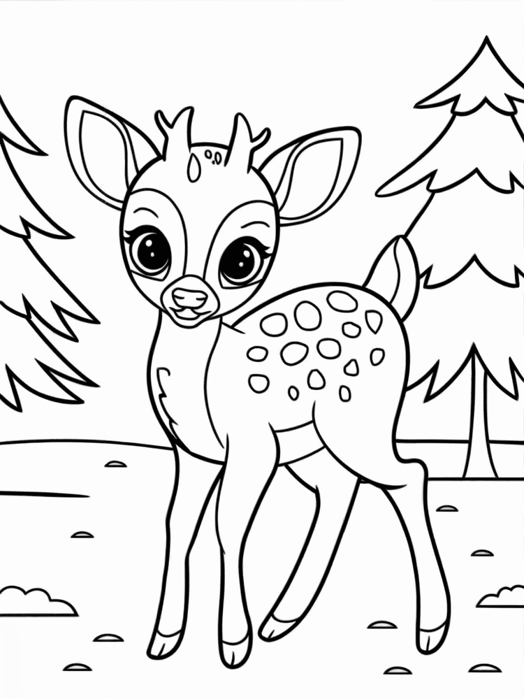 Cervo nel bosco da colorare, stampabile A4