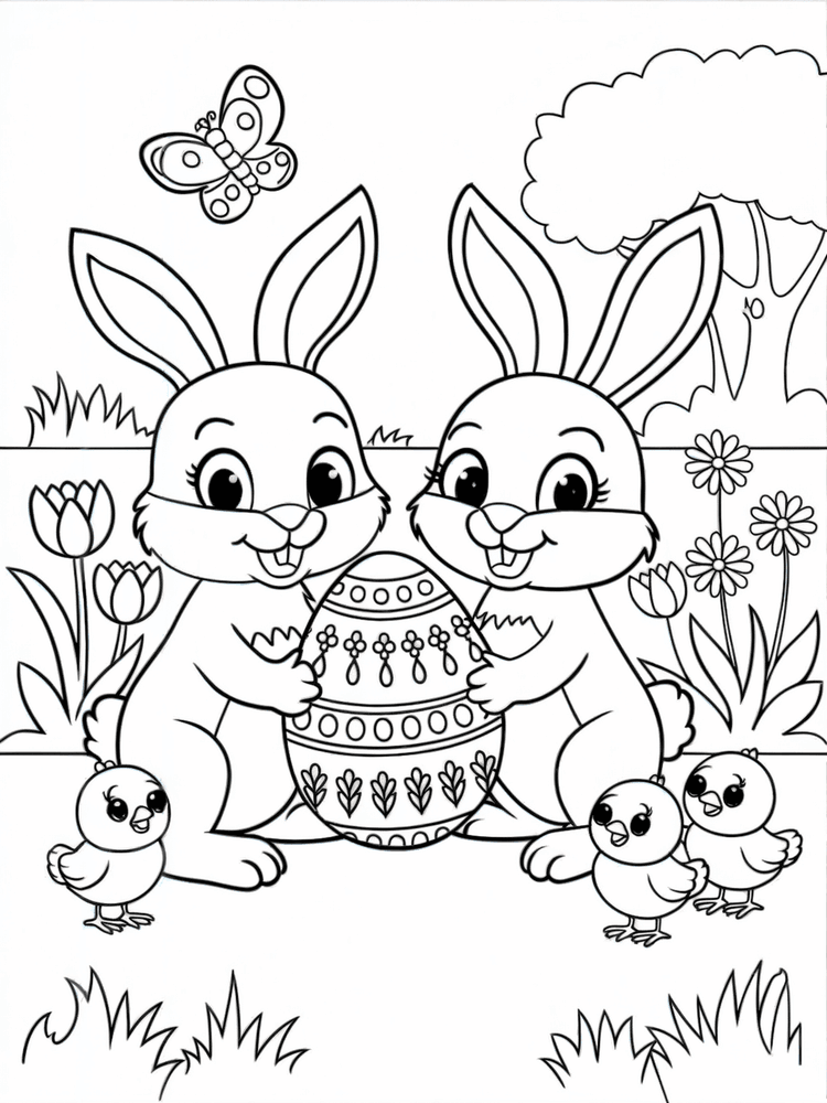 Famiglia di conigli di Pasqua da colorare, A4